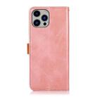 KHAZNEH Dual-color Cowhide Texture Flip Leather Phone Case For iPhone 15 Pro(Rose Gold) - 3