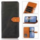 KHAZNEH Dual-color Cowhide Texture Flip Leather Phone Case For iPhone 15 Plus(Black) - 1