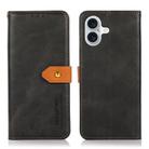 For iPhone 14 Max KHAZNEH Dual-color Cowhide Texture Flip Leather Phone Case(Black) - 1