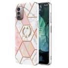 For Nokia G21 / G11 Splicing Marble Pattern Dual-side IMD TPU Ring Holder Case(Pink White) - 1