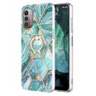 For Nokia G21 / G11 Splicing Marble Pattern Dual-side IMD TPU Ring Holder Case(Blue) - 1