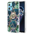 For OPPO Realme 9 Pro+ 5G Splicing Marble Pattern Dual-side IMD TPU Ring Holder Case(Blue Green) - 1