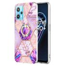 For OPPO Realme 9 Pro+ 5G Splicing Marble Pattern Dual-side IMD TPU Ring Holder Case(Light Purple) - 1