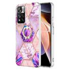 For Xiaomi Redmi Note 11 Pro / Note 11 Pro+ Splicing Marble Pattern Dual-side IMD TPU Ring Holder Case(Light Purple) - 1