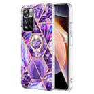 For Xiaomi Redmi Note 11 Pro / Note 11 Pro+ Splicing Marble Pattern Dual-side IMD TPU Ring Holder Case(Dark Purple) - 1