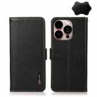 For iPhone 14 Pro Max KHAZNEH Side-Magnetic Litchi Genuine Leather RFID Phone Case (Black) - 1