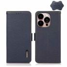 For iPhone 14 Pro Max KHAZNEH Side-Magnetic Litchi Genuine Leather RFID Phone Case (Blue) - 1