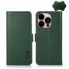 For iPhone 14 Pro Max KHAZNEH Side-Magnetic Litchi Genuine Leather RFID Phone Case (Green) - 1