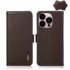 For iPhone 14 Pro Max KHAZNEH Side-Magnetic Litchi Genuine Leather RFID Phone Case (Brown) - 1