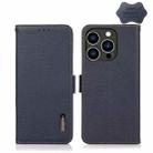 For iPhone 14 Pro KHAZNEH Side-Magnetic Litchi Genuine Leather RFID Phone Case (Blue) - 1