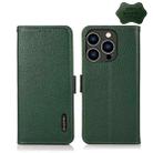 For iPhone 14 Pro KHAZNEH Side-Magnetic Litchi Genuine Leather RFID Phone Case (Green) - 1