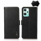 For OnePlus Nord CE 2 Lite 5G KHAZNEH Side-Magnetic Litchi Genuine Leather RFID Phone Case(Black) - 1