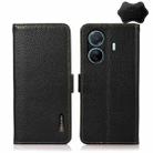 For vivo S15e KHAZNEH Side-Magnetic Litchi Genuine Leather RFID Phone Case(Black) - 1