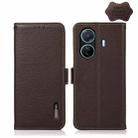 For vivo S15e KHAZNEH Side-Magnetic Litchi Genuine Leather RFID Phone Case(Brown) - 1