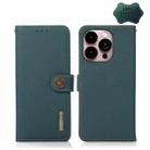 For iPhone 14 Pro Max KHAZNEH Custer Genuine Leather RFID Phone Case (Green) - 1