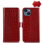 For iPhone 14 Plus Crocodile Top Layer Cowhide Leather Phone Case  (Red) - 1