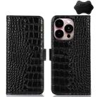 For iPhone 14 Pro Max Crocodile Top Layer Cowhide Leather Phone Case (Black) - 1