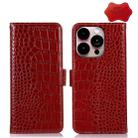 For iPhone 14 Pro Max Crocodile Top Layer Cowhide Leather Phone Case (Red) - 1