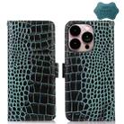 For iPhone 14 Pro Max Crocodile Top Layer Cowhide Leather Phone Case (Green) - 1