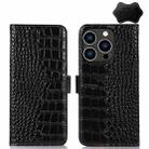 For iPhone 14 Pro Crocodile Top Layer Cowhide Leather Phone Case (Black) - 1