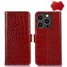 For iPhone 14 Pro Crocodile Top Layer Cowhide Leather Phone Case (Red) - 1