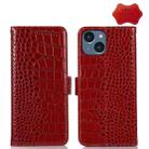 For iPhone 14 Crocodile Top Layer Cowhide Leather Phone Case (Red) - 1