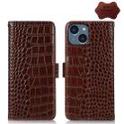 For iPhone 14 Crocodile Top Layer Cowhide Leather Phone Case (Brown) - 1