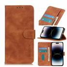 For iPhone 14 Pro KHAZNEH Retro Texture Leather Phone Case (Brown) - 1