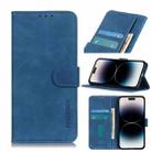 For iPhone 14 Pro Max KHAZNEH Retro Texture Leather Phone Case (Blue) - 1