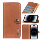 For iPhone 14 Pro KHAZNEH Cowhide Texture Horizontal Flip Leather Phone Case (Brown) - 1