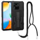 For Xiaomi Redmi 10C Vanguard Lanyard Kickstand TPU + PC Phone Case(Black) - 1