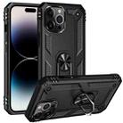 For iPhone 14 Pro Shockproof TPU + PC Ring Holder Phone Case (Black) - 1