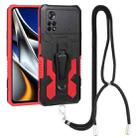 For Xiaomi Poco X4 Pro 5G Lanyard Mecha Armor Kickstand PC + TPU Phone Case(Red) - 1