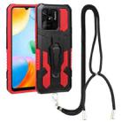 For Xiaomi Redmi 10C Lanyard Mecha Armor Kickstand PC + TPU Phone Case(Red) - 1