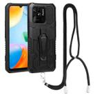 For Xiaomi Redmi 10C Lanyard Mecha Armor Kickstand PC + TPU Phone Case(Black) - 1