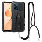 For OPPO Realme C31 Lanyard Mecha Armor Kickstand PC + TPU Phone Case(Black) - 1