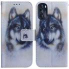 For Motorola Moto G 2022 Coloured Drawing Leather Phone Case(White Wolf) - 1