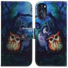 For Motorola Moto G 2022 Coloured Drawing Leather Phone Case(Oil Painting Owl) - 1