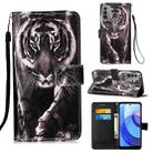 For Motorola Moto E20 / E30 / E40 Colored Drawing Plain Weave Leather Phone Case(Black White Tiger) - 1