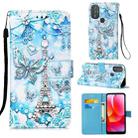 For Motorola Moto G Power 2022 Colored Drawing Plain Weave Leather Phone Case(Tower Butterfly) - 1