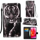 For Motorola Moto G Power 2022 Colored Drawing Plain Weave Leather Phone Case(Black White Tiger) - 1