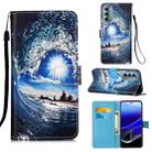 For Motorola Moto G Stylus 2022 Colored Drawing Plain Weave Leather Phone Case(Waves And Sun) - 1