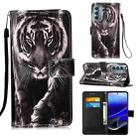 For Motorola Moto G Stylus 2022 Colored Drawing Plain Weave Leather Phone Case(Black White Tiger) - 1