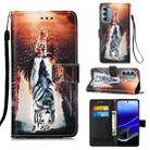 For Motorola Moto G Stylus 2022 Colored Drawing Plain Weave Leather Phone Case(Cat And Tiger) - 1