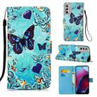 For Motorola Moto G Stylus 5G 2022 Colored Drawing Plain Weave Leather Phone Case(Heart Butterfly) - 1