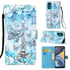 For Motorola Moto G22 Colored Drawing Plain Weave Leather Phone Case(Tower Butterfly) - 1