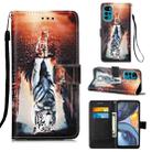 For Motorola Moto G22 Colored Drawing Plain Weave Leather Phone Case(Cat And Tiger) - 1