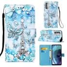 For Motorola Moto G51 5G Colored Drawing Plain Weave Leather Phone Case(Tower Butterfly) - 1