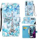 For Motorola Moto G200 5G / Edge S30 Colored Drawing Plain Weave Leather Phone Case(Tower Butterfly) - 1