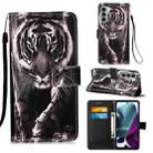 For Motorola Moto G200 5G / Edge S30 Colored Drawing Plain Weave Leather Phone Case(Black White Tiger) - 1